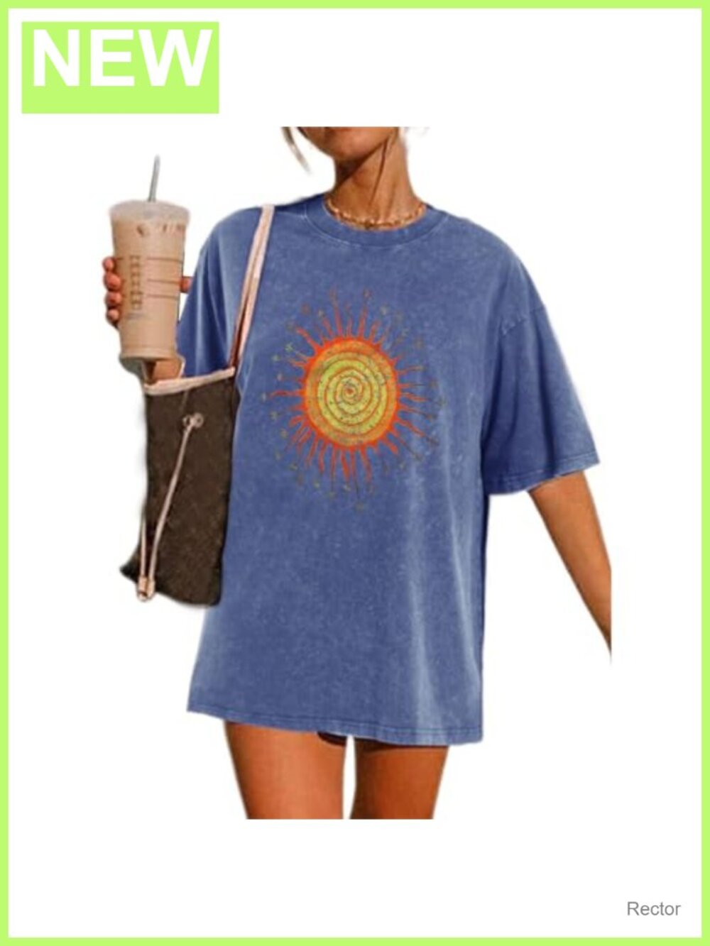 Wrenpies Oversized Cotton Graphic Tee Distressed Sun Star Print Boyfriend Fit